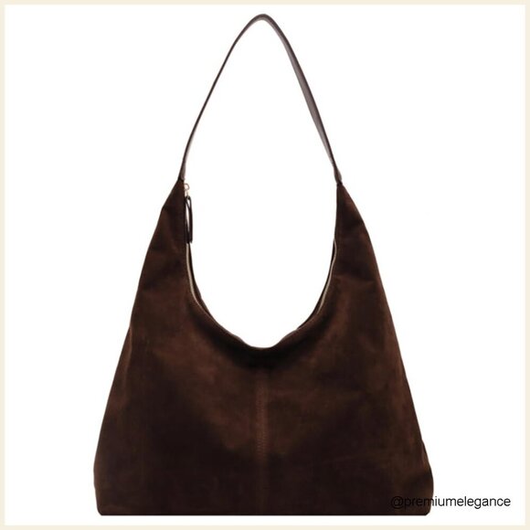 Handbags - Large Faux Suede Hobo Shoulder Bag Tote for Work Travel Daily Use
